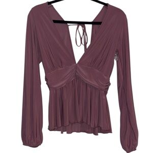 Libian Long Sleeve Peplum Tie Back Top In Mauve NEW